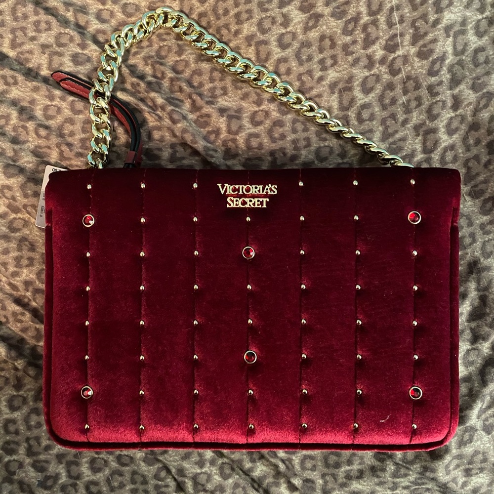 Victoria’s Secret red plush velvet clutch bag